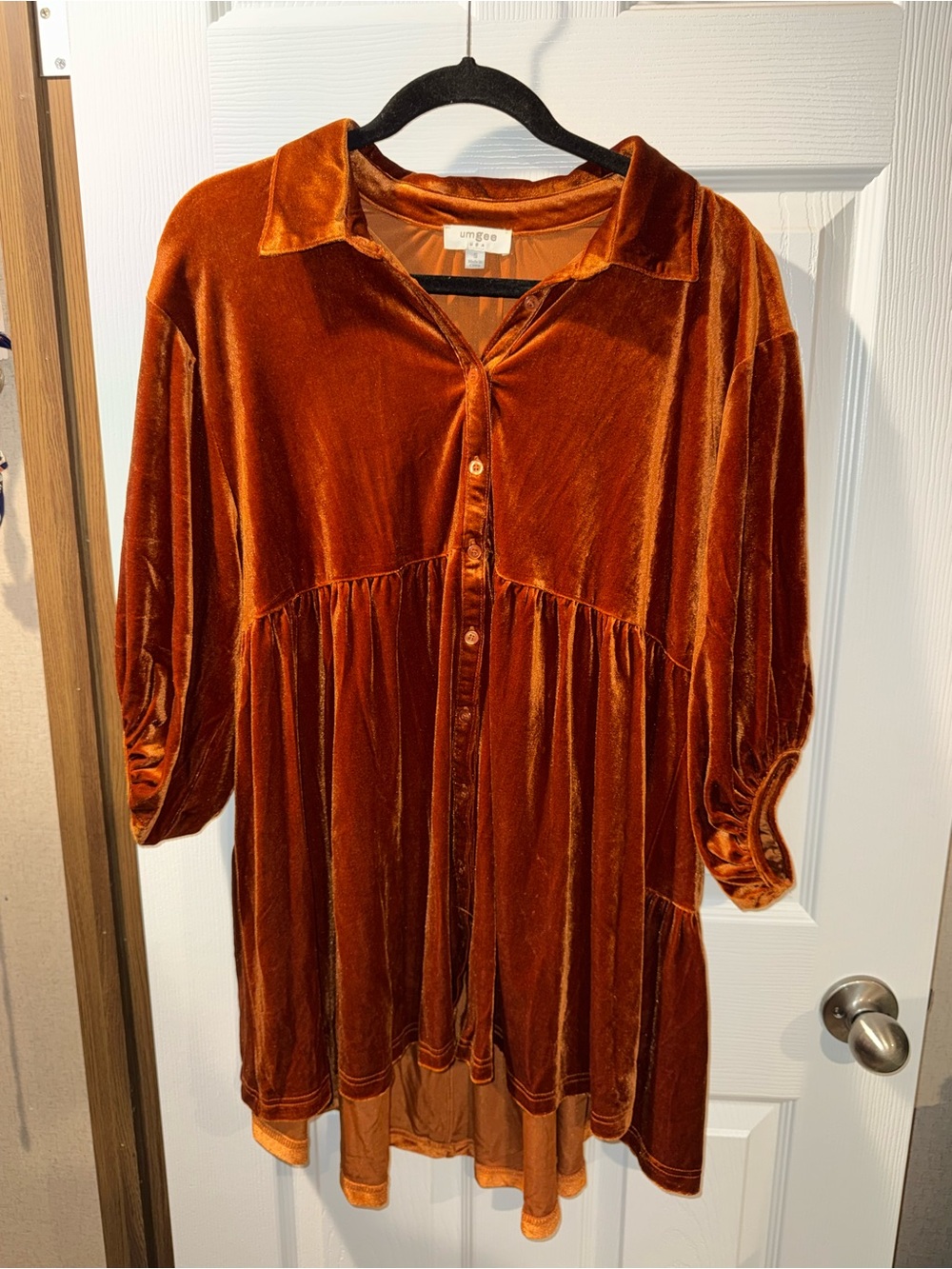 Umgee Burnt Orange Velvet Button-Front Tunic